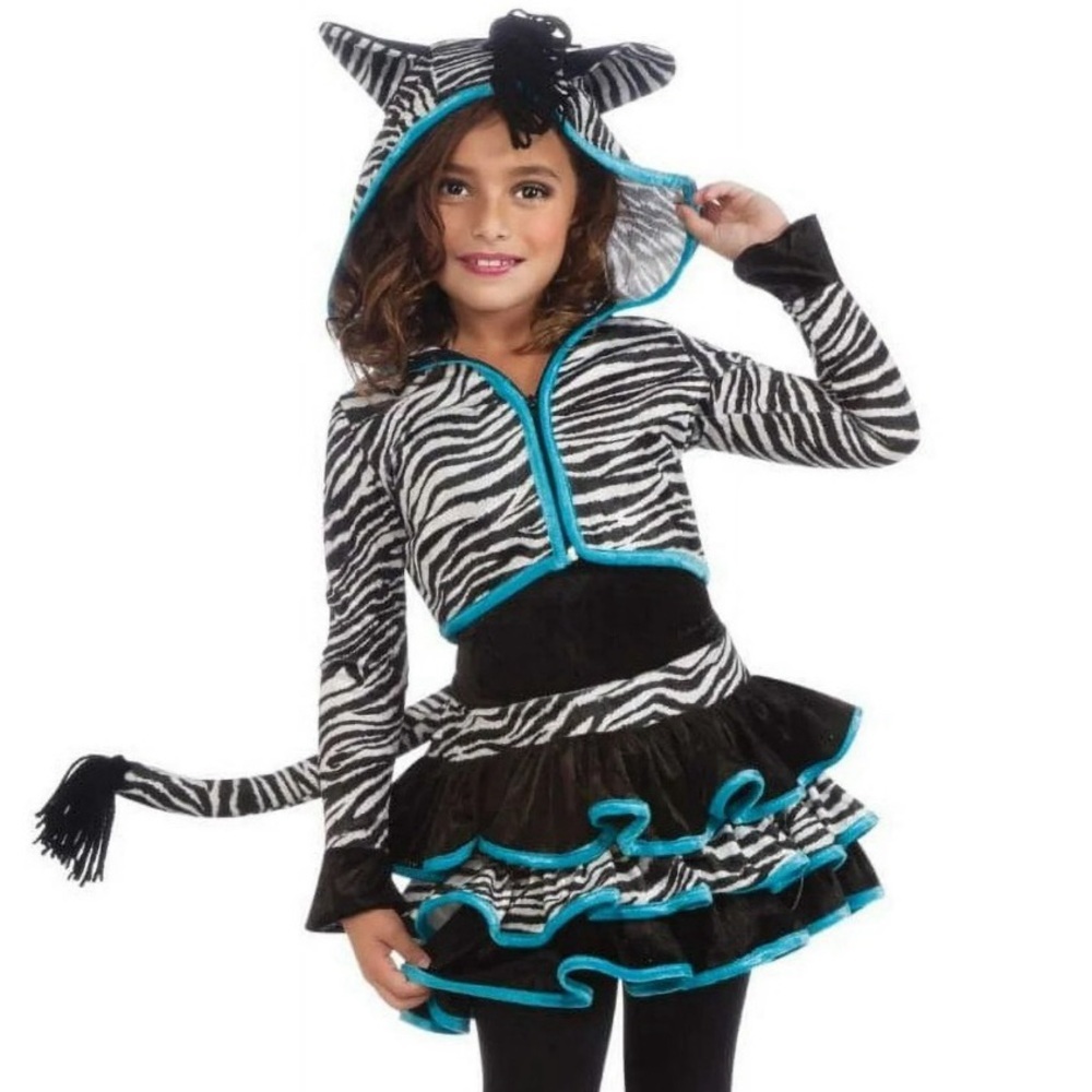Rubies Zebra Halloween Costume w Dress / Tail / Hoodie Girls Size Small S 4-6